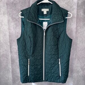 NWT Christopher & Banks Women Small Green Star Quilted Vest Gorpcore
